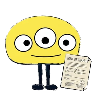 Monstruo amarillo de tres ojos con una hoja de trámite