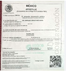 Ficha tecnica de  Apostilla de Acta de Nacimiento Mexicana
